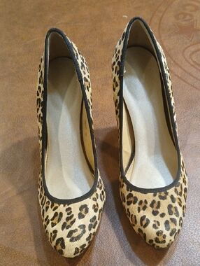 Leopard Print Pointed Toe Pumps in Tan & Black
